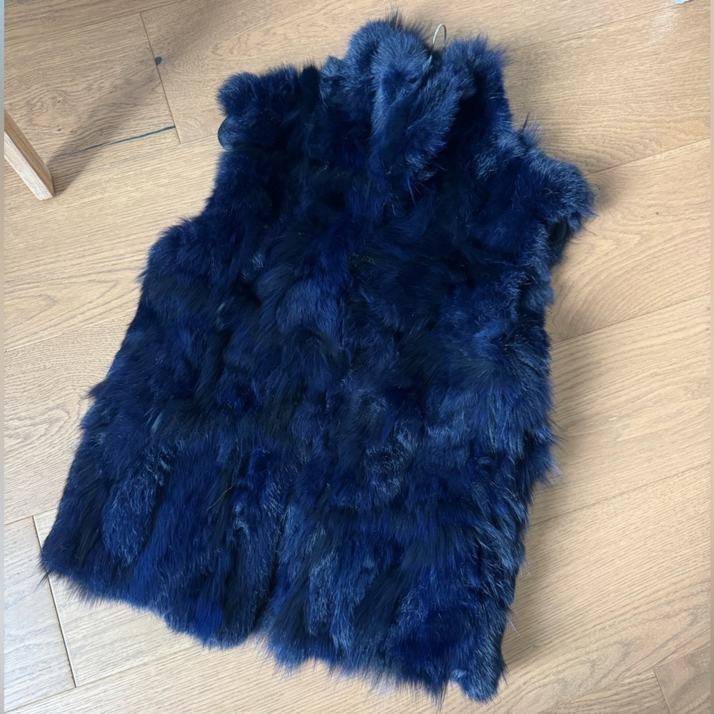 Adrienne Landau Rabbit & Fox Fur Dyed Vest - Midnight Blue - Size S - Like New - Picture 10 of 12